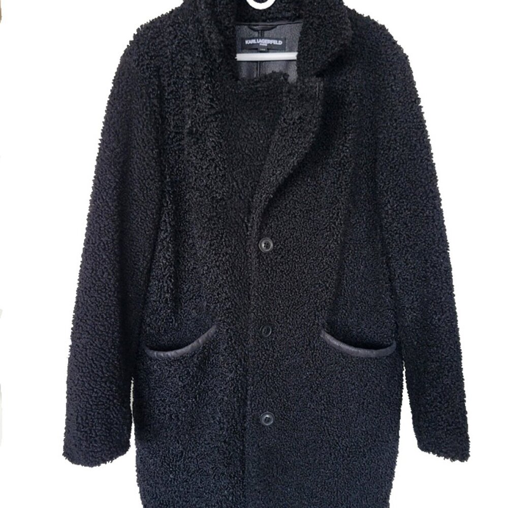 Karl Lagerfeld Paris, Men's Black Water-Resistant Faux Shearling Fur Coat